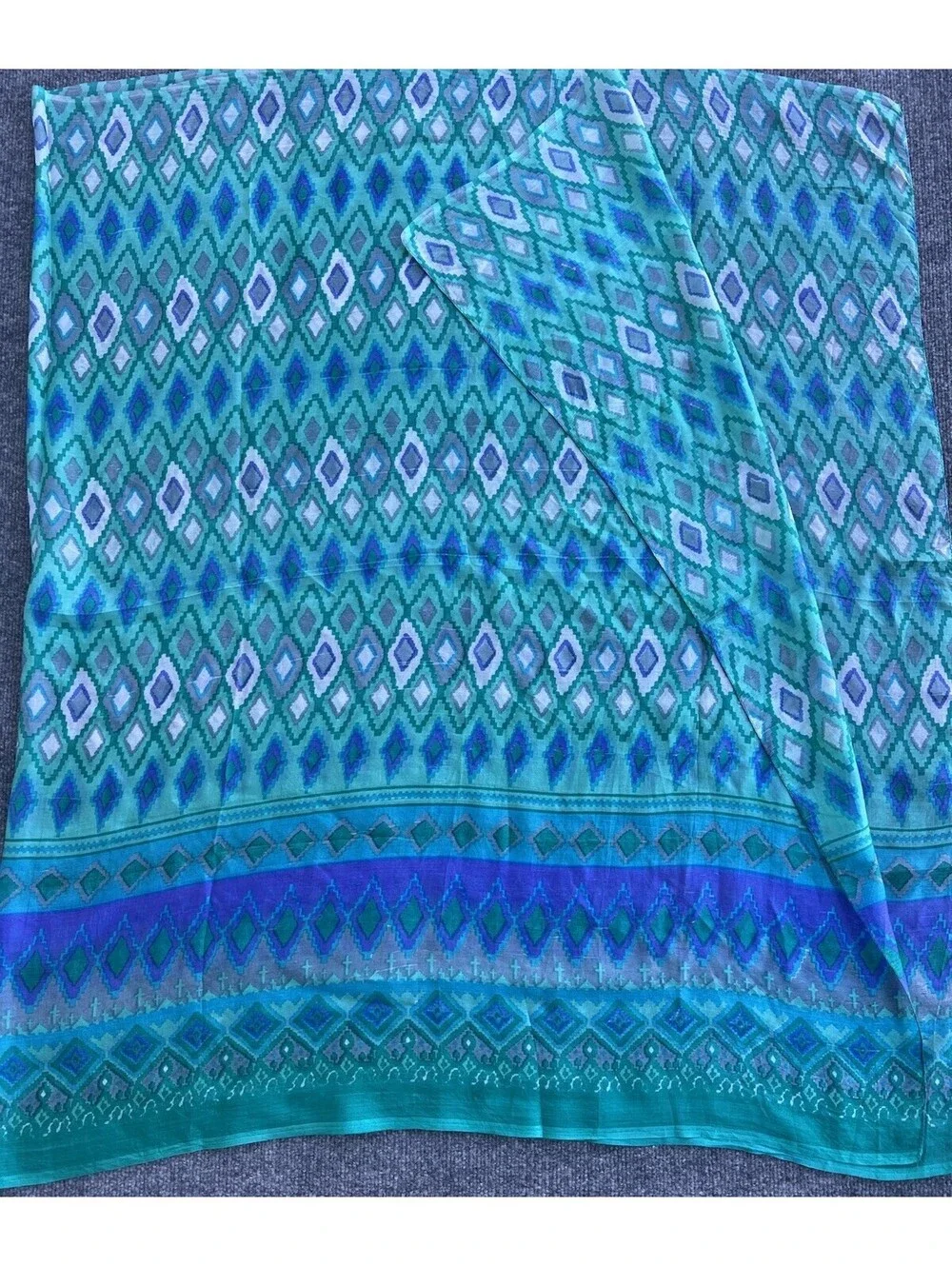 lightweight printed blue Green Scatf saree beach sarong Wrap 67”X40”.